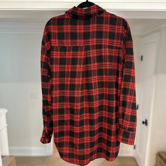 Kate Hewko Black / Red Plaid Long Shirt / Mini Dress w/ attached tank - Size L - Picture 7 of 13